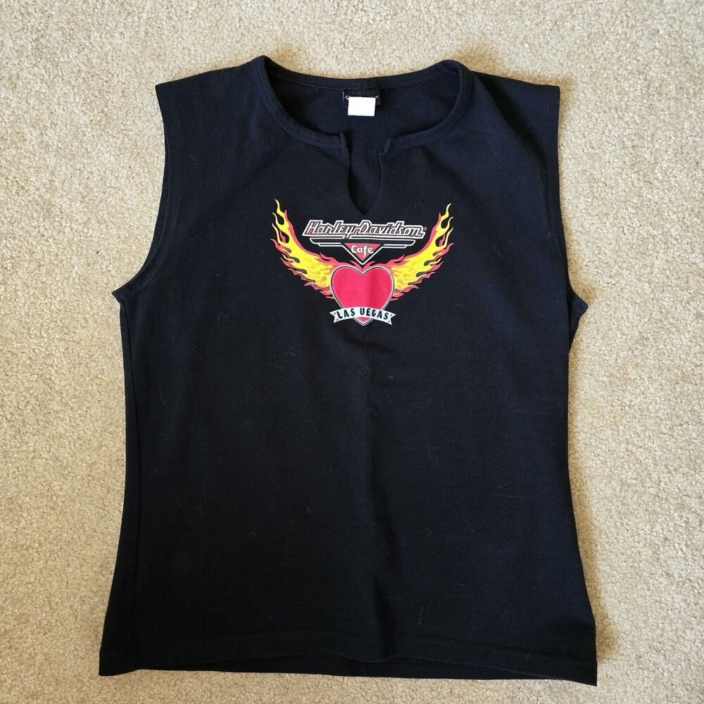Harley Davidson Cafe Las Vegas Women’s Black Tank (Size Full) Heart Flames